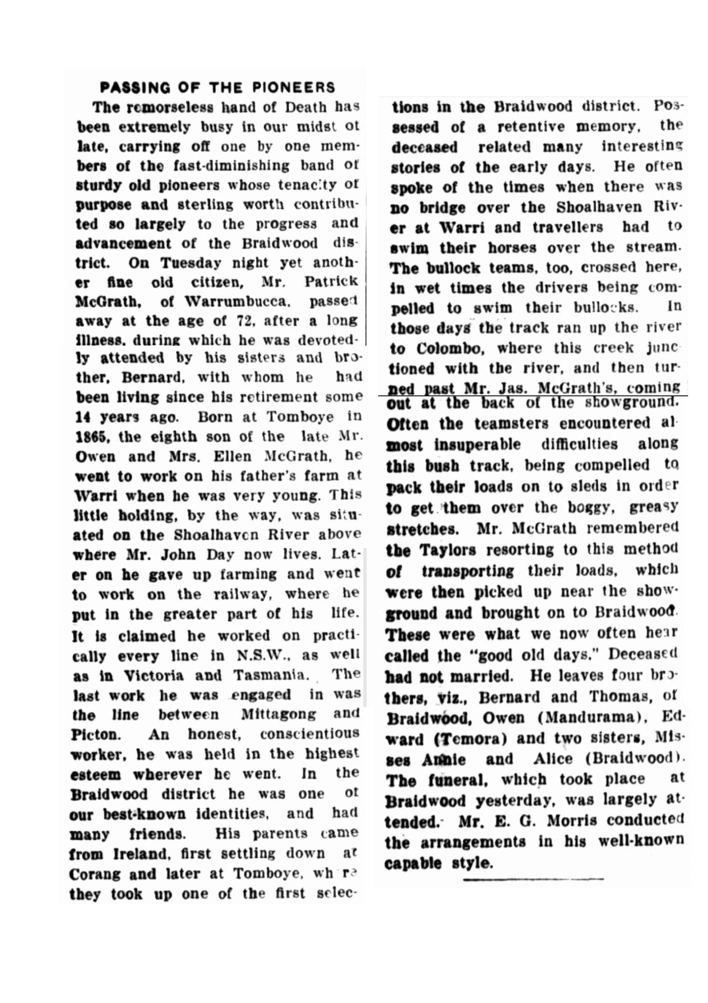 Obituary - Patrick McGrath - 1937